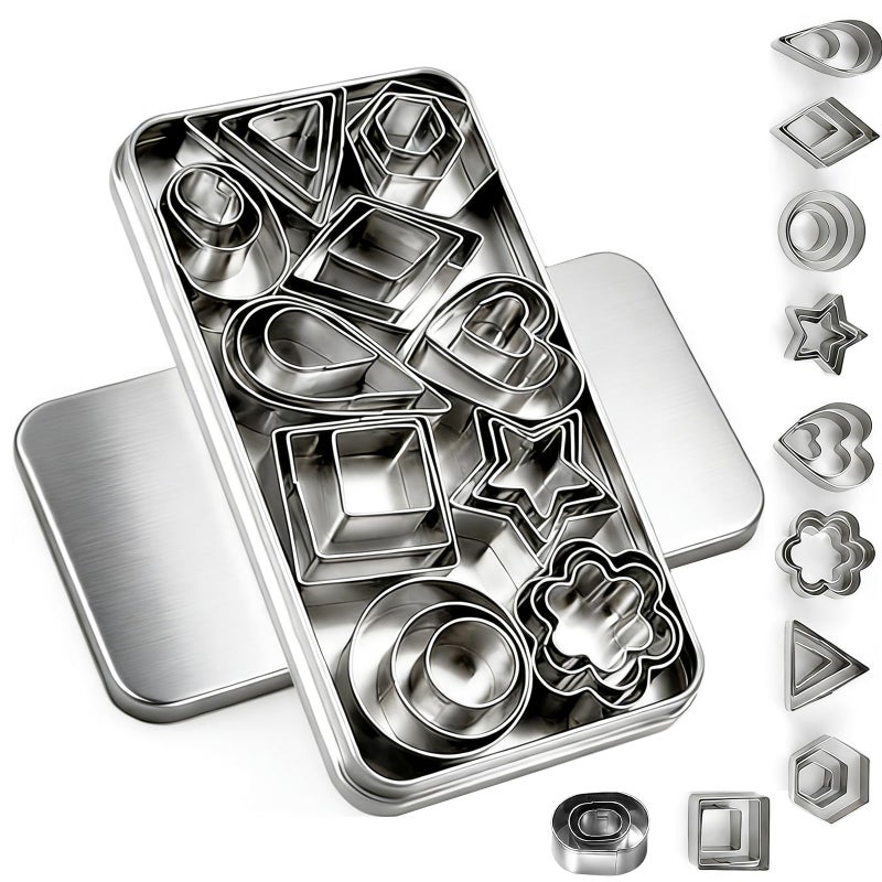 PEAKCLOUDS 30Pcs Mini Cookie Cutter Setï¼ŒStainless Steel Multi Shapes Kit Cutters for Baking, Holiday Cookies, Small Stainless Steel Fruit Veggie Tiny Polymer Clay Cutters for Kids - Image 1