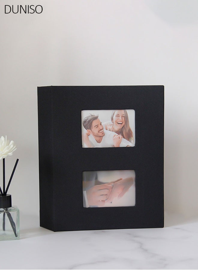 DUNISO Pockets Photo Album with 2 Picture Display Window, Portable Picture Photo Book for 4 * 6 Inches Photos, Waterproof Linen Photo Album for Wedding Birthday Travel Graduation - Image 1