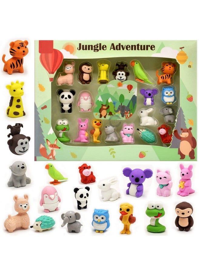 Kiditos Erasers Pack of 19 Jungle Adventure Toy for Kids Play Fancy Erasers for Kids School Stationary Kit Birthday Return Gift, Multi - Image 1