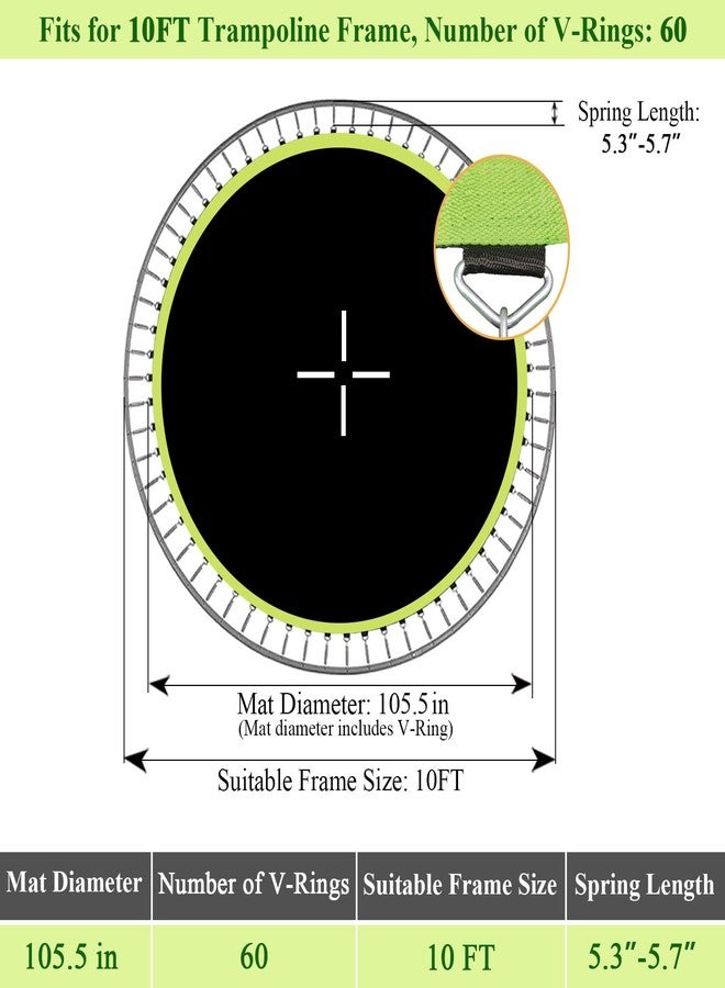 XATAMIO Trampoline Replacement Mat, Dia:105.5", Fits 10ft Frame, with 54/56/60/64 V-Rings for Choose and Spring Tool, Fits 5.3"-5.7" Springs, UV-Resistant (Mat's diam 105.5in with 60 V-Rings) - Image 3