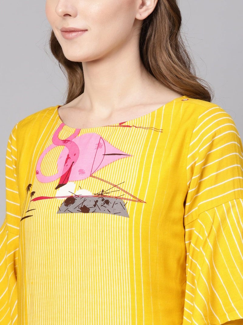 Pannkh Women's Double Layered Flamingo Printed Kurta Festive Cotton Ethnic Long Kurti with Playful Prints Ideal for Day Events or Gatherings - Image 2