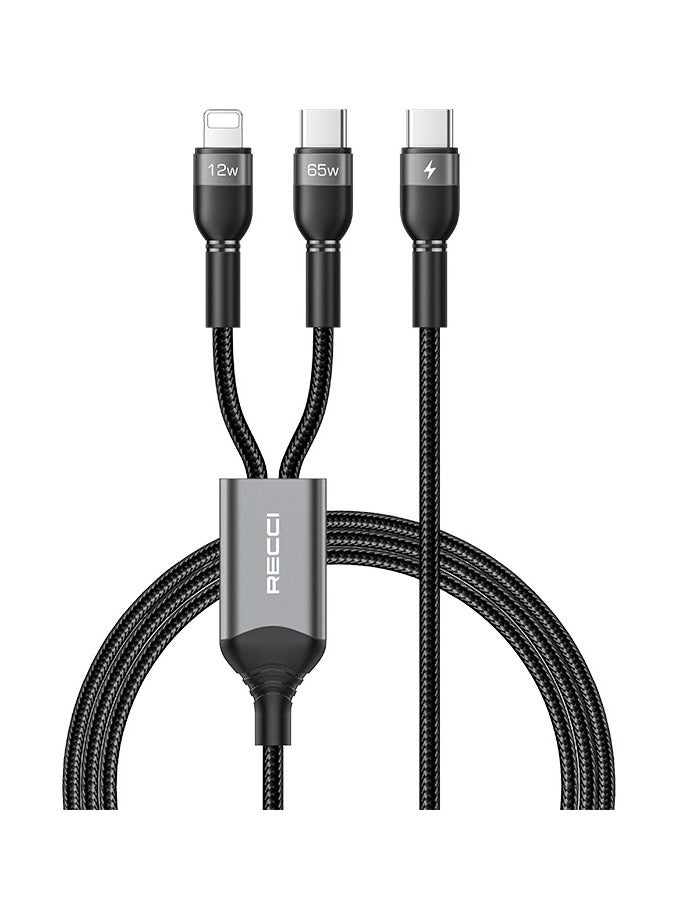 Recci "RECCI RTC-T16 PD65W 2-in-1 Type-C to Type-C + Lightning Cable 1.2M - Fast Charging, Durable Grey Cable for Multiple Devices" - Image 1