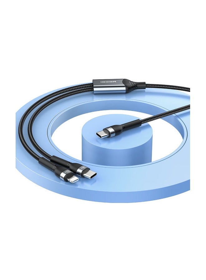 Recci "RECCI RTC-T16 PD65W 2-in-1 Type-C to Type-C + Lightning Cable 1.2M - Fast Charging, Durable Grey Cable for Multiple Devices" - Image 4