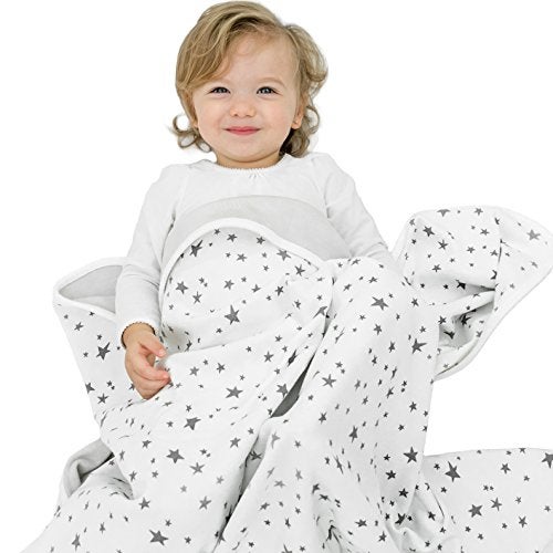Woolino Toddler Blanket - Merino Wool and Organic Cotton Baby Blanket for Girls and Boys - 4 Season - 52.5” x 40” - Gray Stars - Image 1