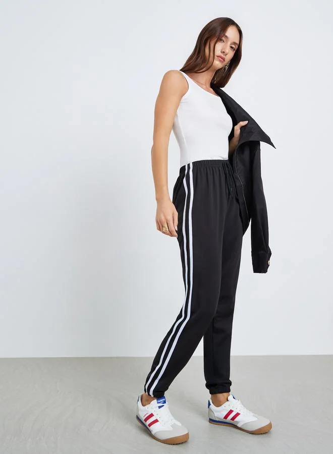 Take Two Women's Solid Elastic Drawstring Waist With Double Lines Detail Joggers