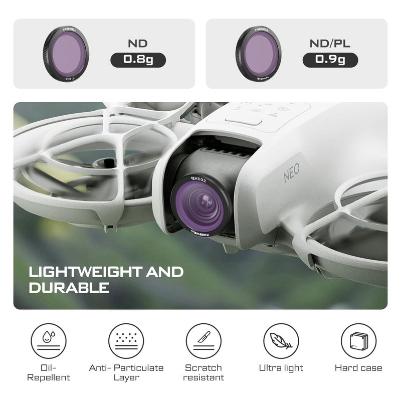 FreeWell فلاتر مغناطيسية لجهاز DJI Neo Bright Day 3-Pack ND8/PL، ND16/PL، ND32/PL هجين لجهاز Neo – تقليل الوهج والتحكم في الضوء - Image 3