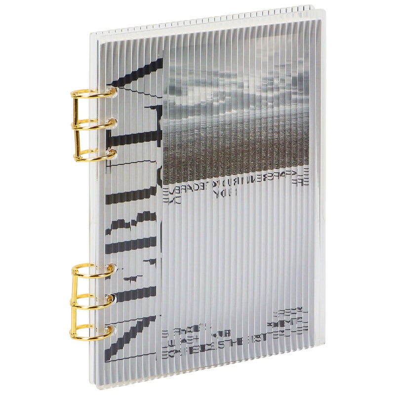 MultiBey A5 Binder 6-Ring Clear Stripe Acrylic Notebook Cover, Gold Metal Round Ring with 45 Sheets Lined Inner Papers, a5 Planner Budget Binders (Stripe - Image 1
