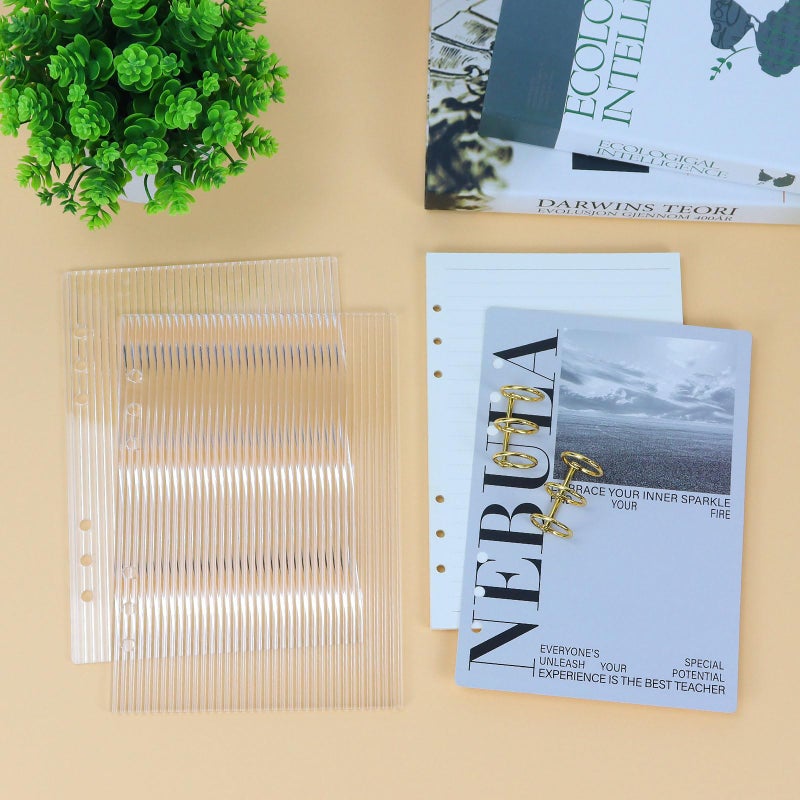 MultiBey A5 Binder 6-Ring Clear Stripe Acrylic Notebook Cover, Gold Metal Round Ring with 45 Sheets Lined Inner Papers, a5 Planner Budget Binders (Stripe - Image 4