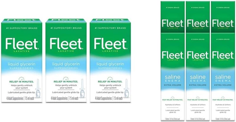 Fleet Liquid Glycerin Suppositories for Adult Constipation 4 Suppositories 75 ml Pack of 3  Laxative Saline Enema 78 Fl Oz Pack of 6 - Image 1