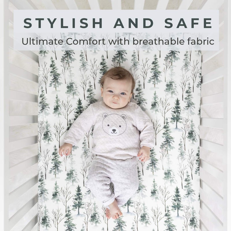 Pobibaby Pobi Baby - Premium Fitted Crib Sheets for Standard Crib Mattress - Ultra-Soft Cotton Blend, Stylish Woodland Pattern, Safe and Snug for Baby (Magical-Woods) - Image 3