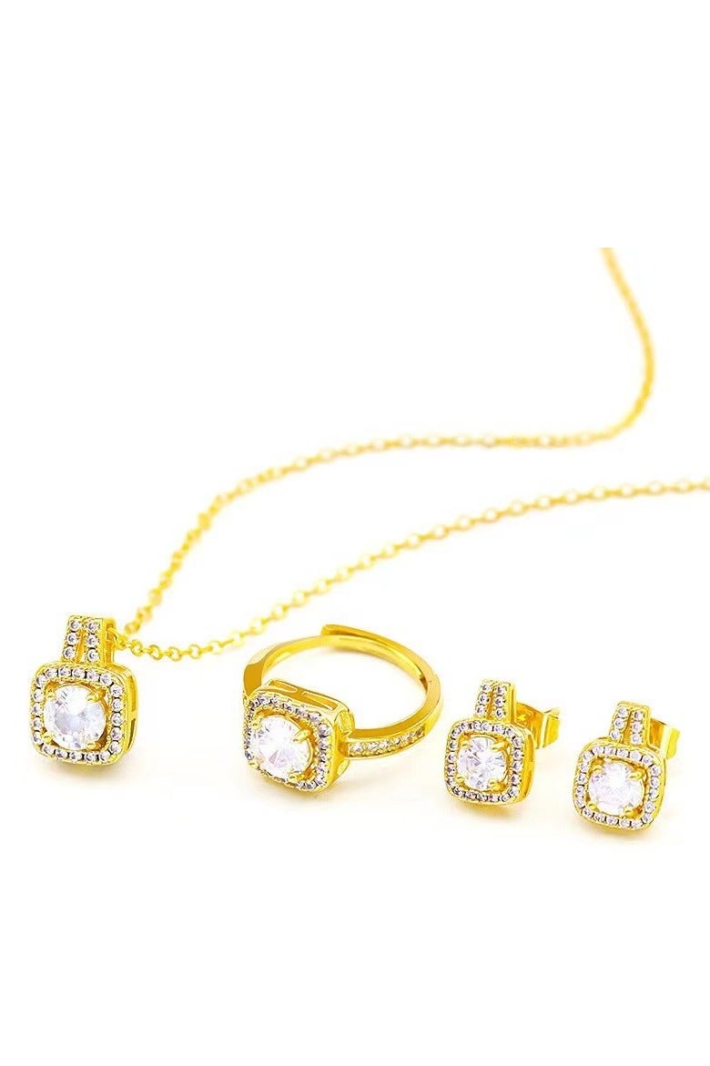 إينوشا "مجموعة مجوهرات نسائية عصرية من زركونيا مكعبة ذهبية – خاتم وقلادة وأقراط لامعة، تصميم فريد ومميز للسيدات" - Image 2