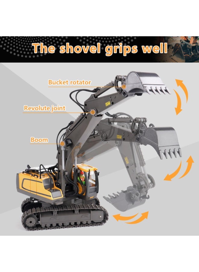 XiuWoo Remote Control Excavator Toy for 6-12 yr Boys, Best Birthday Gifts for Kids 4-7 8 9 10 11 Year Old, RC Construction Toys with Metal Shovel, Lights, Sounds 2.4Ghz  - Image 3