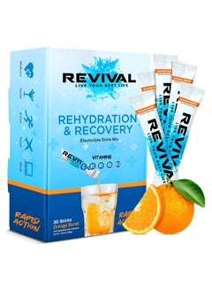REVIVAL Revival Rehydration and recovery elctrolyte drink mix with vitamins C, B1, B3, B5, B12  orange burst  - Image 1