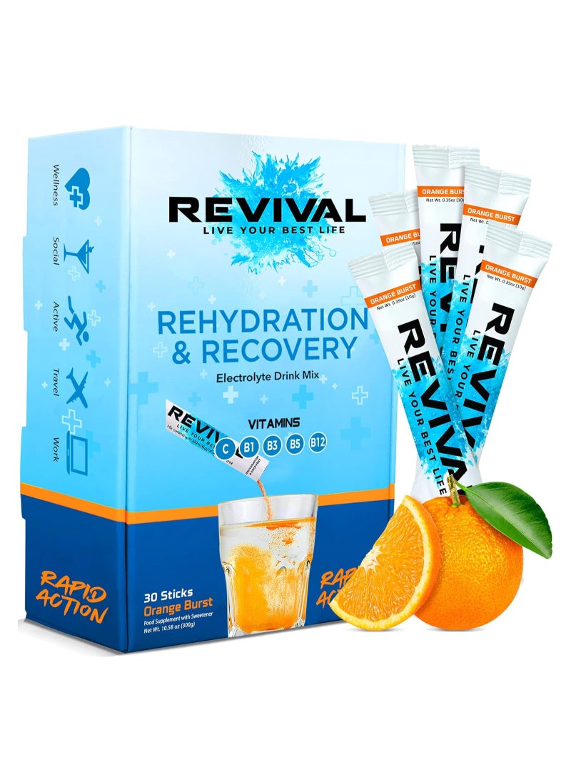 REVIVAL - Revival Rehydration and recovery elctrolyte drink mix with vitamins C, B1, B3, B5, B12  orange burst - Image 1