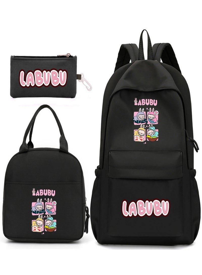 Labubu Children Backpack Schoolbag Teen Student School Book bag with Lunch Box Pen Case 3 in 1 for Kids