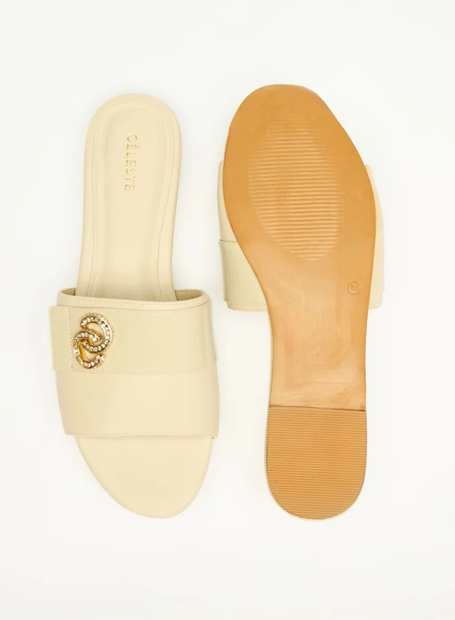 Celeste Women's Slip-On Sandals with Metal Accent