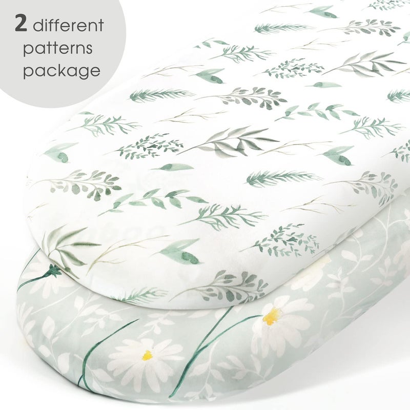 GRSSDER Stretchy Ultra Soft Fitted Bassinet Sheet Set 2 Pack, Universal Fit for Bassinets Baby Cradle Moses Basket Oval Rectangle Mattress, Watercolor Daisy Flowers Bassinet Sheets for Girls - Image 2