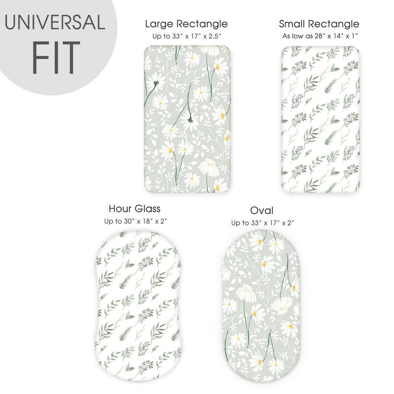 GRSSDER Stretchy Ultra Soft Fitted Bassinet Sheet Set 2 Pack, Universal Fit for Bassinets Baby Cradle Moses Basket Oval Rectangle Mattress, Watercolor Daisy Flowers Bassinet Sheets for Girls - Image 5