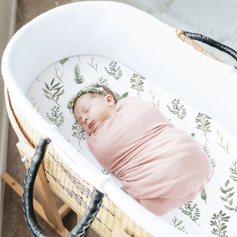 GRSSDER Stretchy Ultra Soft Fitted Bassinet Sheet Set 2 Pack, Universal Fit for Bassinets Baby Cradle Moses Basket Oval Rectangle Mattress, Watercolor Daisy Flowers Bassinet Sheets for Girls - Image 4