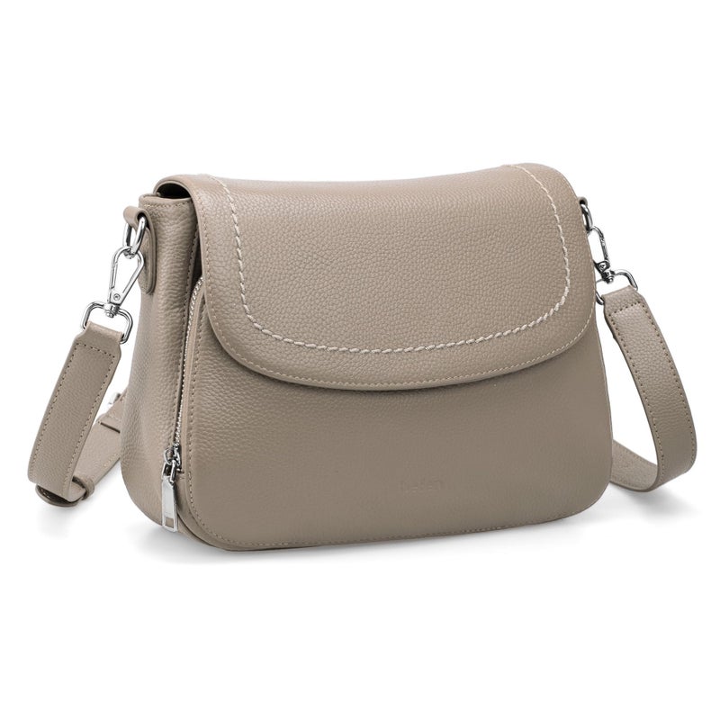 befen Real Leather Crossbody Purse for Women, Anti-Theft Womens Medium Size Saddle Purses Handbags Bag with Built in RFID Blocking Wallet Taupe - Image 1