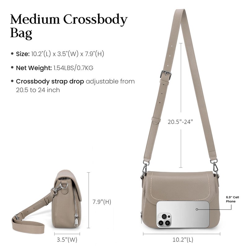 befen Real Leather Crossbody Purse for Women, Anti-Theft Womens Medium Size Saddle Purses Handbags Bag with Built in RFID Blocking Wallet Taupe - Image 5