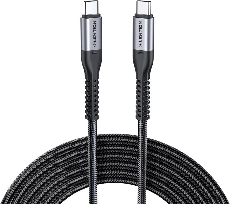 لينشن كابل LENTION USB-C إلى USB-C بطول 3.3 قدم بقدرة 60 واط، نوع C 20V/3A شحن سريع مضفر متوافق مع MacBook Pro 2023-2016، وMac Air/iPhone 15 الجديد، وSurface، وSamsung Galaxy S20/S10/S9/S8/Plus/Note، والمزيد (رمادي) - Image 1