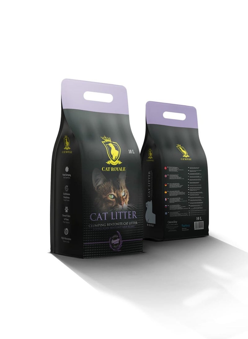 Cat Royale Lavender Scent Clumping Cat Litter, 10 L, Natural Bentonite, 99.5% Dust Free, Fast Firm Clumps, High Absorption, Low Tracking, Long Lasting Freshness - Image 1