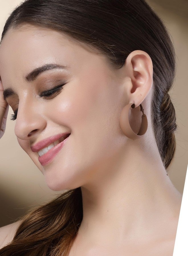 KARATCART Matte Finish Brown Graduating Hoop Earrings - Image 3