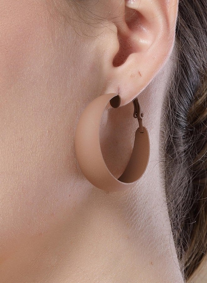 KARATCART Matte Finish Brown Graduating Hoop Earrings - Image 2