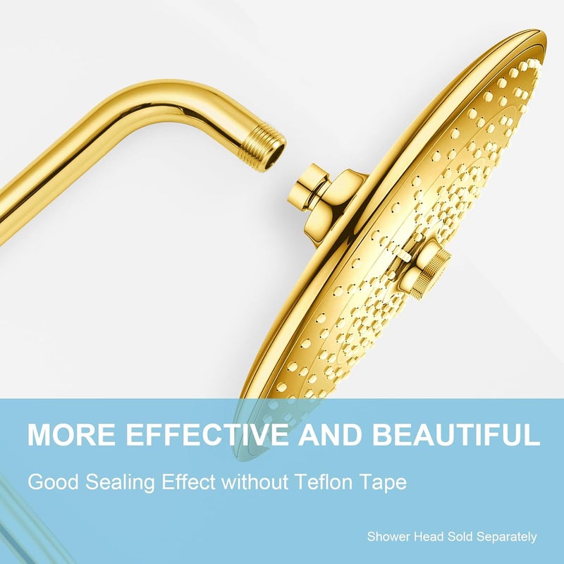 Offo Shower Head Extension Arm 13 in, S Shaped High Rise Extender with Flange Shower Head Pipe Arm, Bright Gold - Image 3
