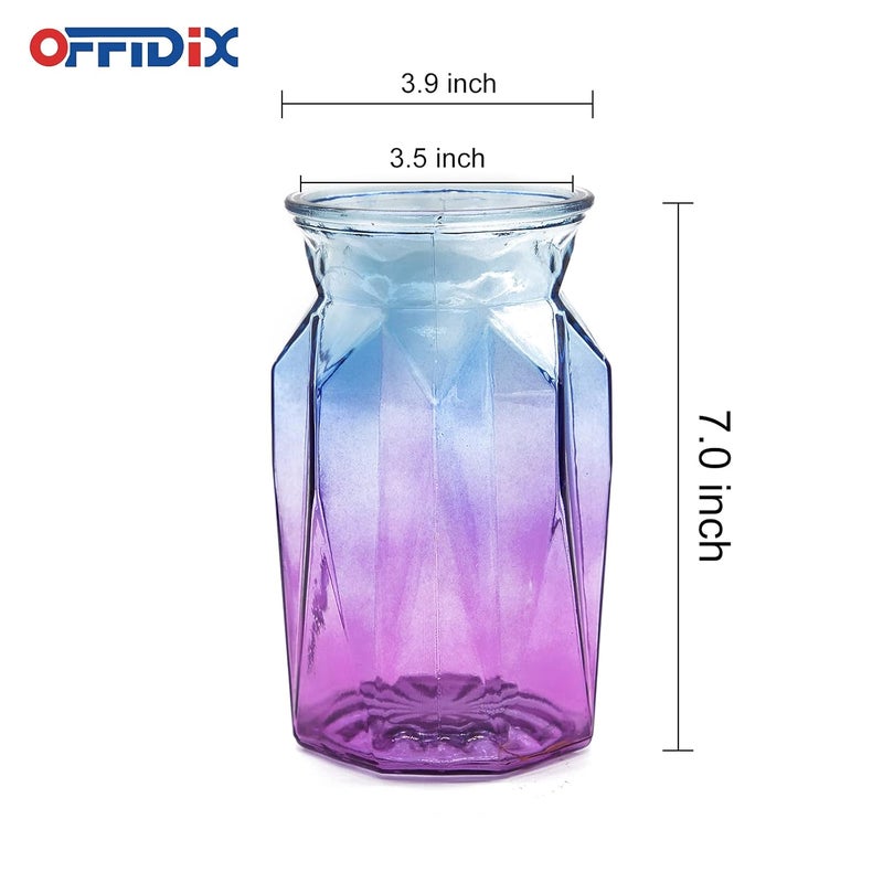 OFFIDIX Flower Vase, Gradient Multicolor with Geometric Faceted Design Art Decorative Glass Vase for Wedding, Dinning, Bookshelf, Home Decoration or Gift - Image 2