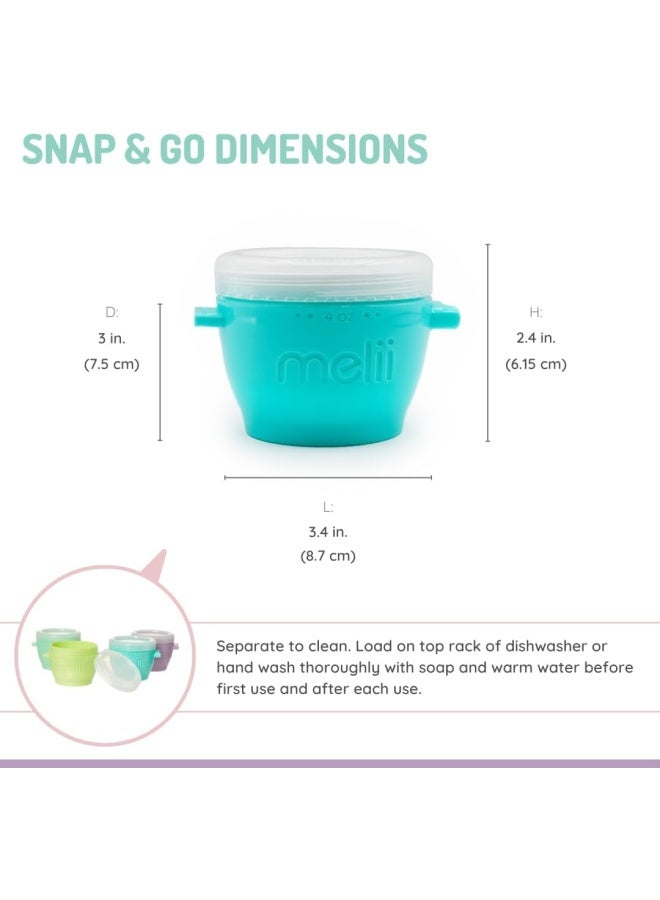 melii حاويات طعام للأطفال Snap And Go Pods، 4 أونصات، خالية من BPA، مانعة للتسرب، محكمة الإغلاق لتخزين الوجبات الخفيفة، آمنة للاستخدام في الميكروويف والفريزر، حل محمول لتحضير الوجبات والوجبات الخفيفة - Image 3