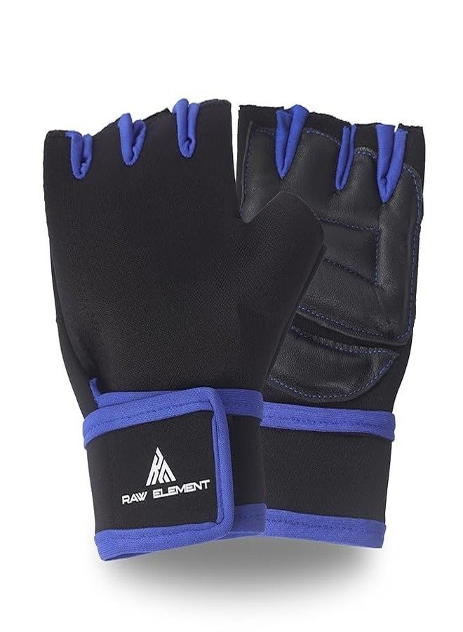 Raw Element Half-Finger Gym Gloves with Wrist Support - Padded, Breathable Gloves for Weightlifting, Training, Cycling & Rowing Workouts (Blue) - Image 1