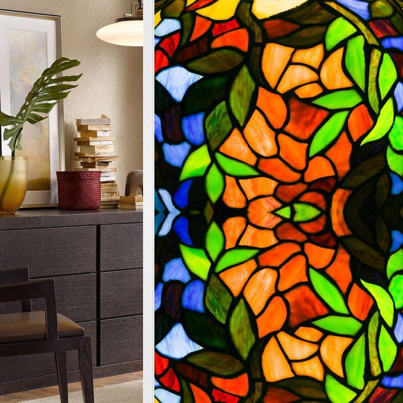 Bl112-139 Colorful Retro Flower And Bird Pvc Electrostatic Glass Sticker Glue-Free Window Film Removable Glass Window Decoration - Image 3
