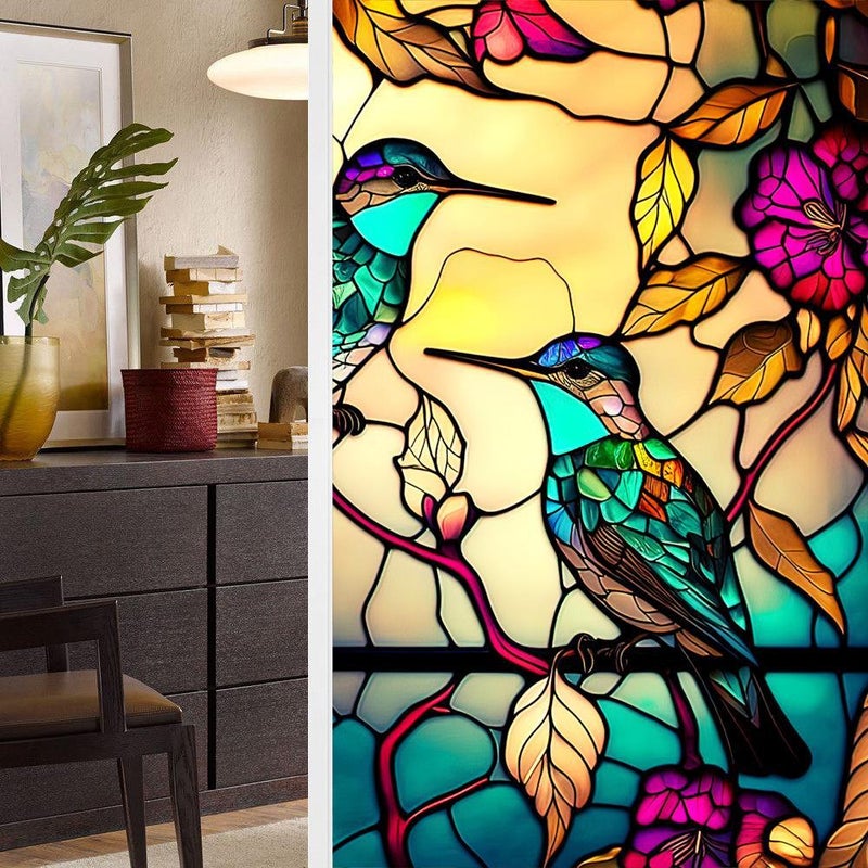 Bl112-139 Colorful Retro Flower And Bird Pvc Electrostatic Glass Sticker Glue-Free Window Film Removable Glass Window Decoration - Image 4