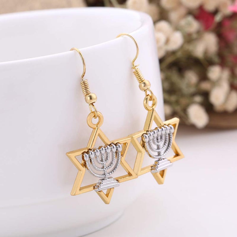 VASSAGO Religious Jewish Star of David Israel Hanukkah Menorah Candle Candelabrum Candlestick Drop Earring for Women - Image 5