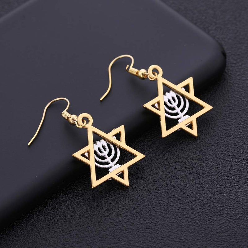 VASSAGO Religious Jewish Star of David Israel Hanukkah Menorah Candle Candelabrum Candlestick Drop Earring for Women - Image 3