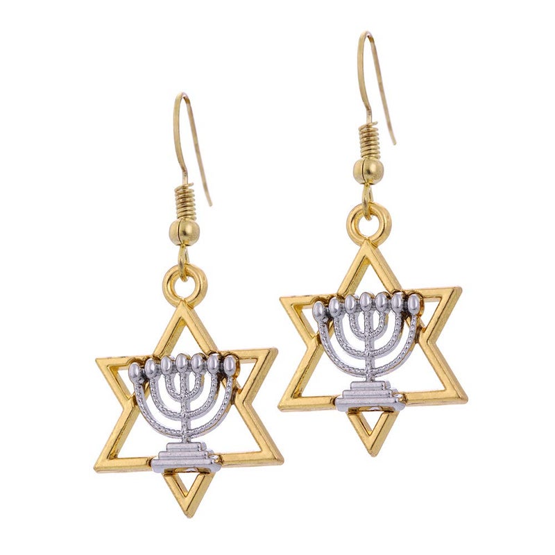 VASSAGO Religious Jewish Star of David Israel Hanukkah Menorah Candle Candelabrum Candlestick Drop Earring for Women - Image 1