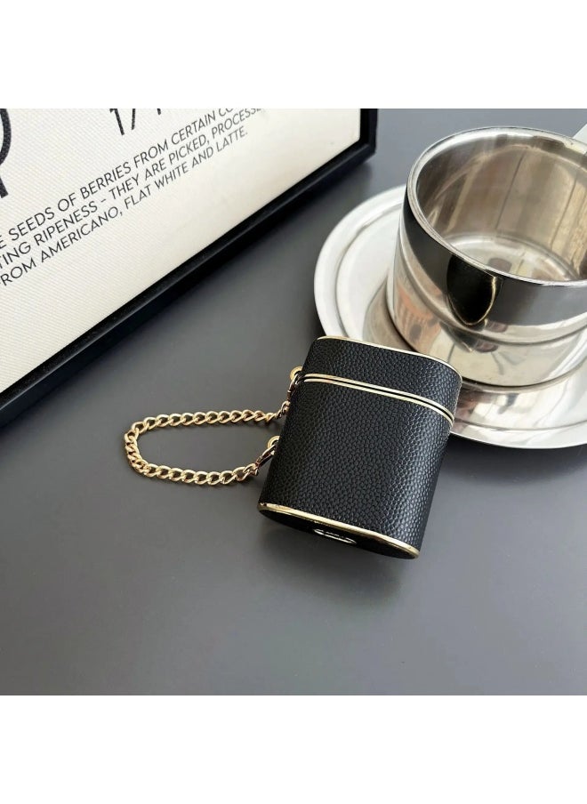 Generic - Tweed Style AirPods Pro Protective Case Electroplated Leather Suitable For Apple 2/3 Wireless Bluetooth Chain Earphone Shell-Color:Black-Applicable Model:Airpods Generation 3 - Image 1
