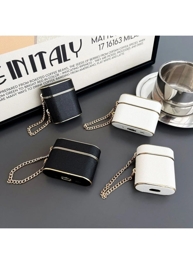 Generic - Tweed Style AirPods Pro Protective Case Electroplated Leather Suitable For Apple 2/3 Wireless Bluetooth Chain Earphone Shell-Color:Black-Applicable Model:Airpods Generation 3 - Image 1