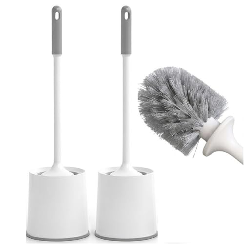 Clyton Pack Of 2 Toilet Cleaning Brush And Holder Set Free Stand Long Handle Bathroom Sleek Toilet Bowl Cleaner Brush With Stand, Pot Commode Bathroom Cleaning Scrubber Brushes Plastic Bristles - Image 1