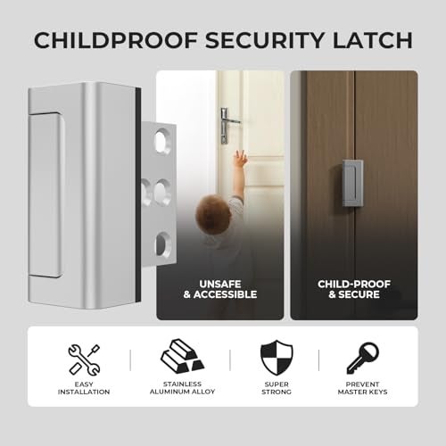 Greatalent 2Pack Home Security Door Reinforcement Lock Childproof, Door Locks for Kids Safety, Door Lock Latch Stopper for Front Door Inside Top of Door, Aluminum Construction Finish - Image 4