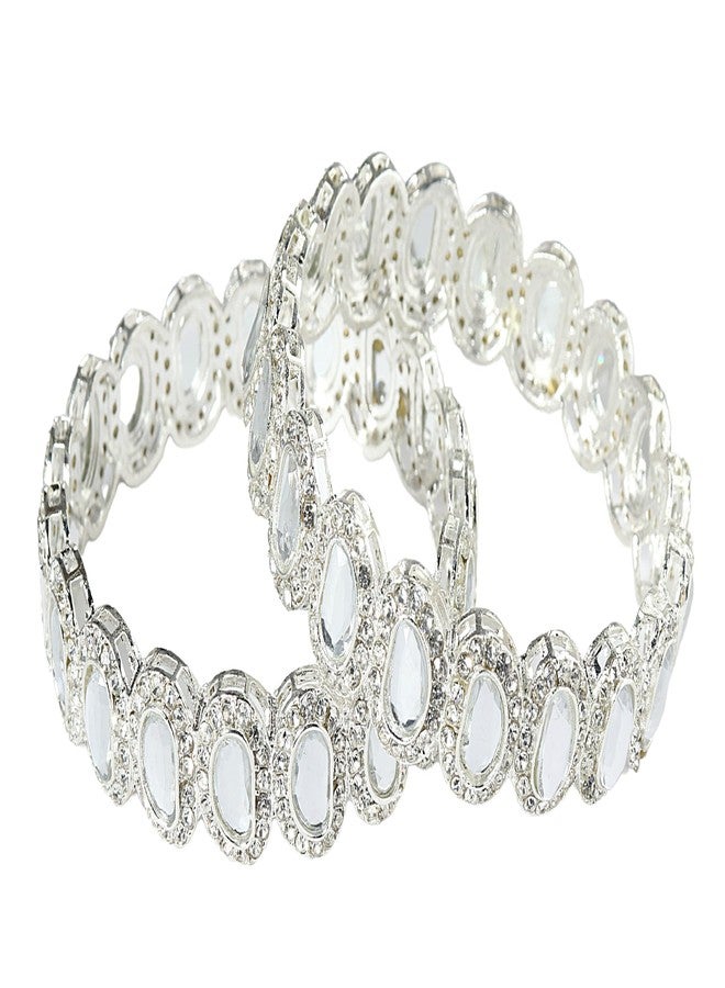 LAVAZZA Traditional Alloy Metal Bangles Set For Women & Girls with Zircon Diamond & Kundan Stone | Women's Bangles Bracelet | Chuda Kada | Stylish Bangles-(LV_RKM27-Silver-2.6) - Image 1