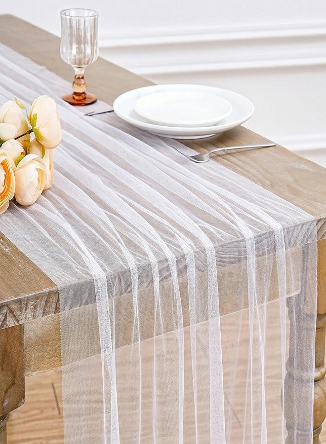 LuoluoHouse Gauze Table Runner White 120 Inch 10ft Tulle Fabric Seasonal Sheer Kitchen Dining Centerpieces Wedding Birthday Holiday Baby Shower Table Decor for Home Party - Image 1