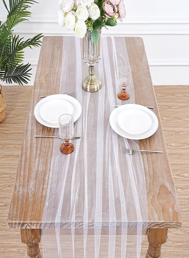 LuoluoHouse Gauze Table Runner White 120 Inch 10ft Tulle Fabric Seasonal Sheer Kitchen Dining Centerpieces Wedding Birthday Holiday Baby Shower Table Decor for Home Party - Image 4