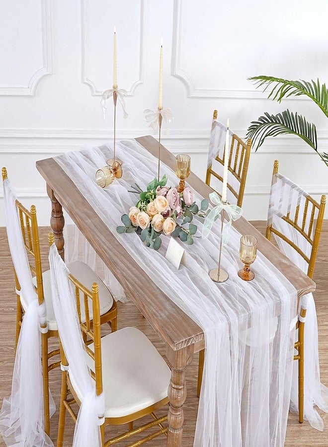 LuoluoHouse Gauze Table Runner White 120 Inch 10ft Tulle Fabric Seasonal Sheer Kitchen Dining Centerpieces Wedding Birthday Holiday Baby Shower Table Decor for Home Party - Image 2