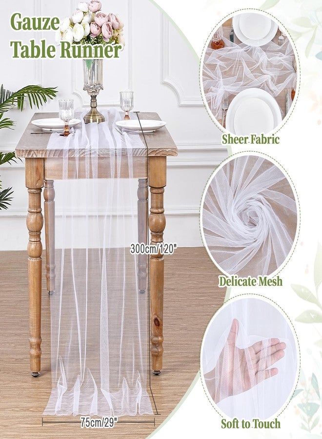 LuoluoHouse Gauze Table Runner White 120 Inch 10ft Tulle Fabric Seasonal Sheer Kitchen Dining Centerpieces Wedding Birthday Holiday Baby Shower Table Decor for Home Party - Image 3