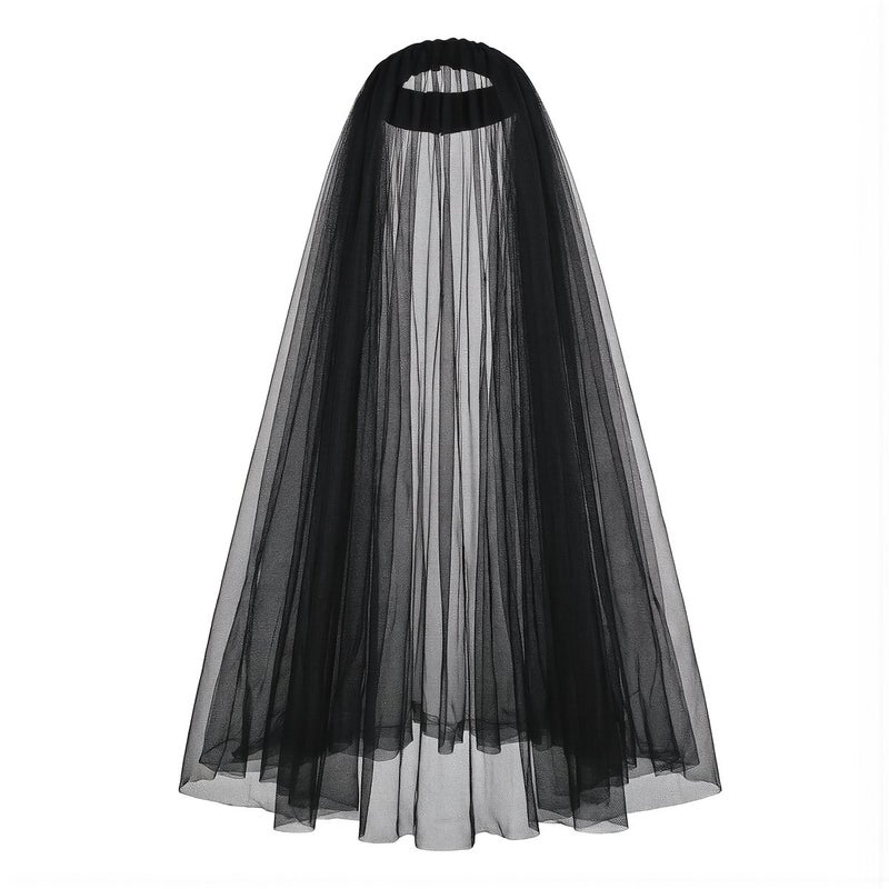 Long Sheer Hooded Tulle Cape 185cm for Halloween Wedding Stage Cosplay Party - Image 1