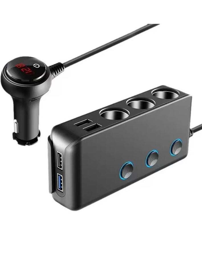Car fast charging device with three chargers and 4 USB ports 120W high power, QC3.0 ultra-fast charging - Image 1