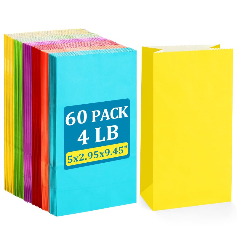 BagDream 60Pcs Assorted Gift Bags #4 5x2.95x9.45 Inches Paper Treat Party Favors for Wedding, Baby Shower, Small Birthday - 4LB Rainbow Snack Bags - Image 1
